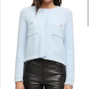 Maje Light Blue Textured Knit Cardigan with Embellished Buttons